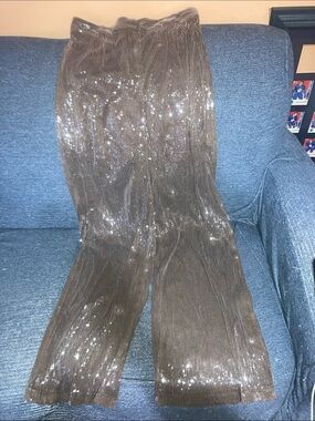 Giffniseti Metallic Brown Pleated Wide-Leg Trousers
